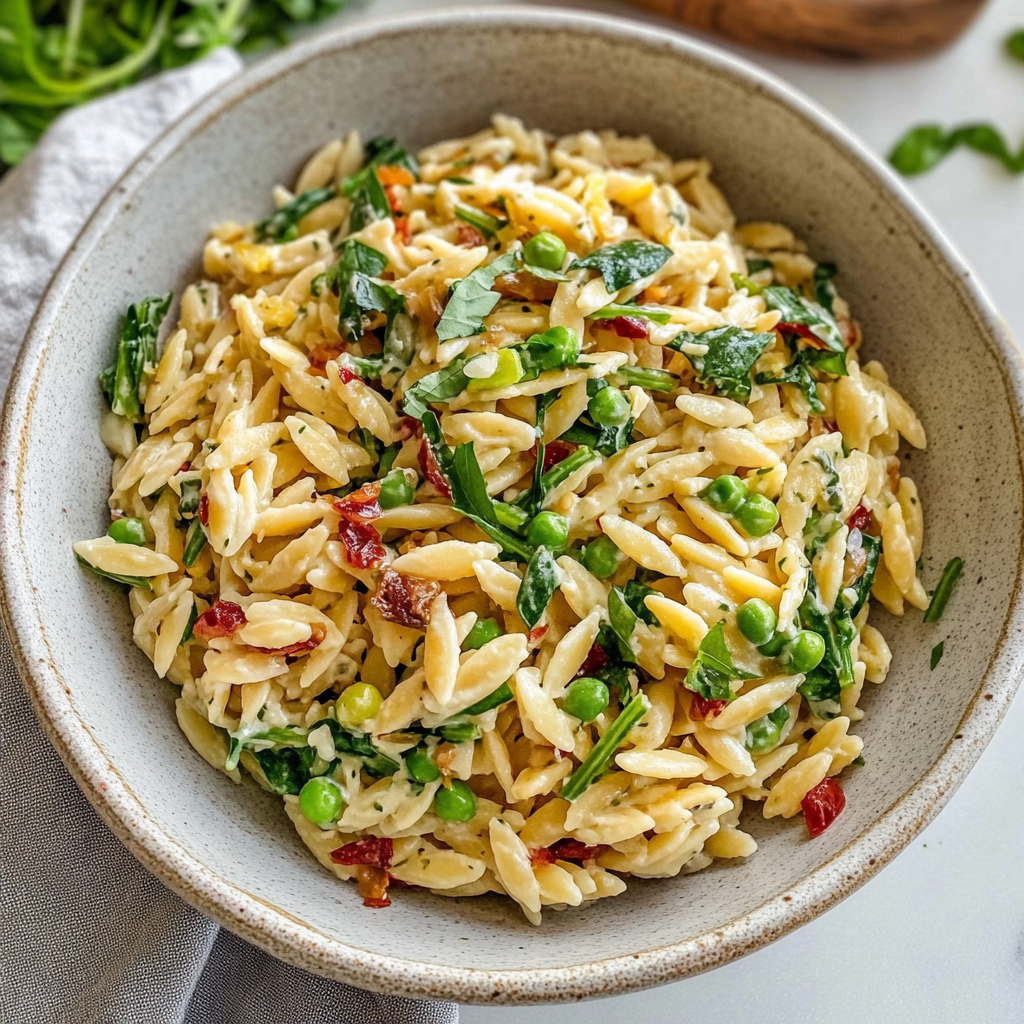 Recipe preparation for Lemon Orzo Pasta Salad