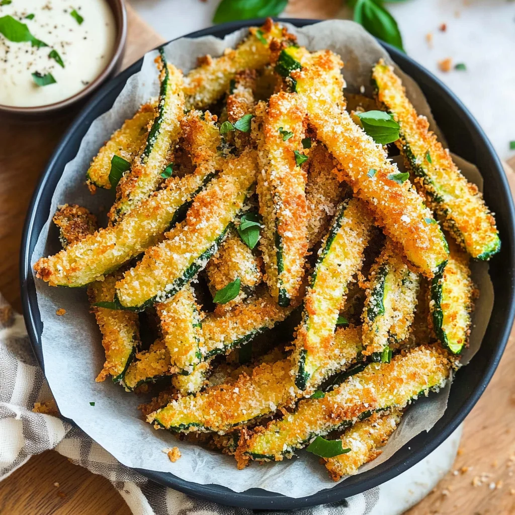 Recipe preparation for Crispy Parmesan Zucchini Fries