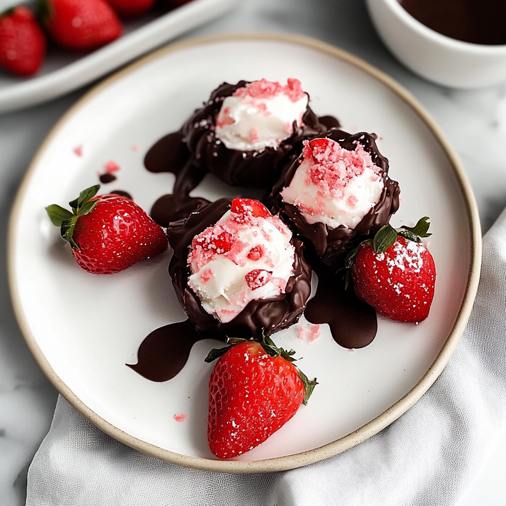 Recipe preparation for Chocolate Strawberry Frozen Yogurt Bites