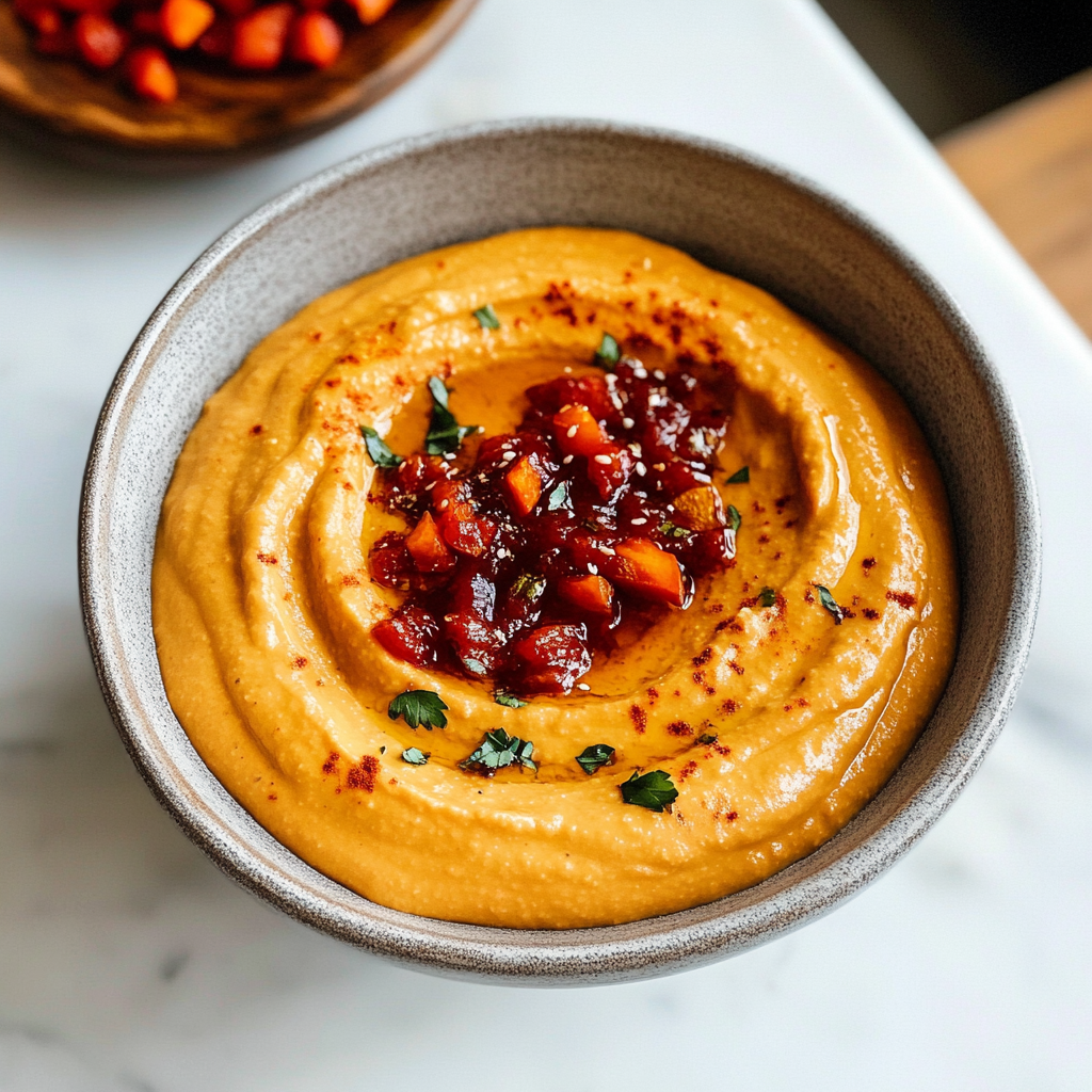 Recipe preparation for Easy Roasted Red Pepper Hummus