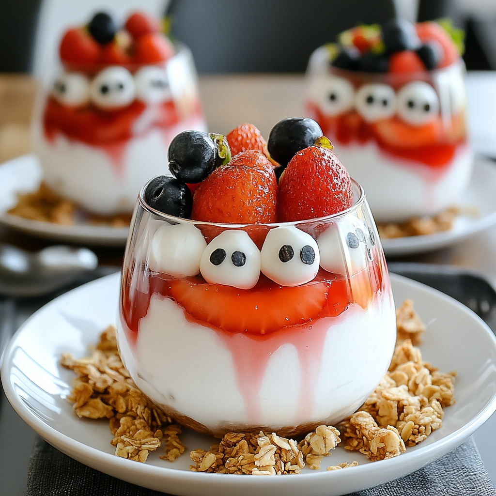 Recipe preparation for Ghostly Yogurt Parfaits