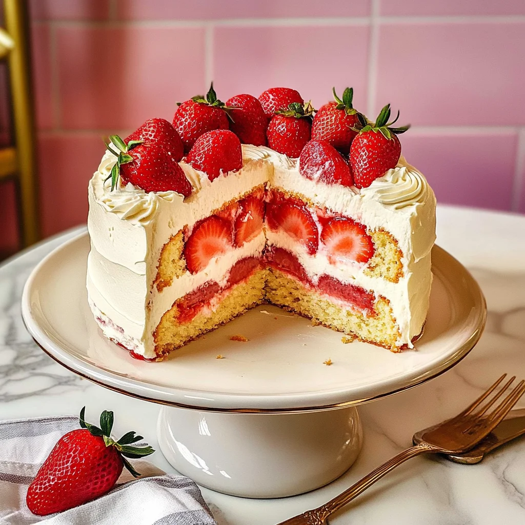 Recipe preparation for Delightful Vanilla Cake with Strawberry Filling