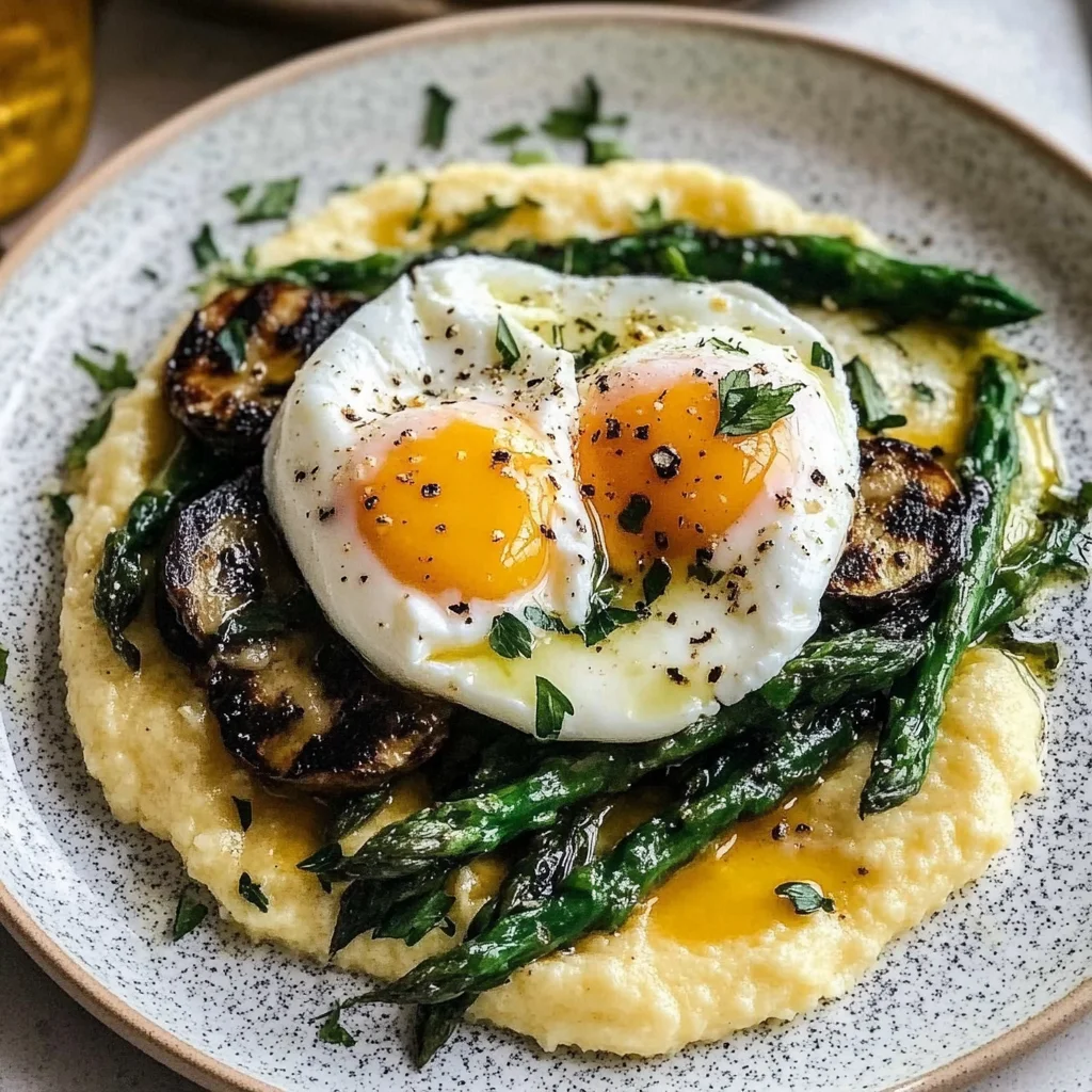 Recipe preparation for Creamy Polenta with Poached Eggs