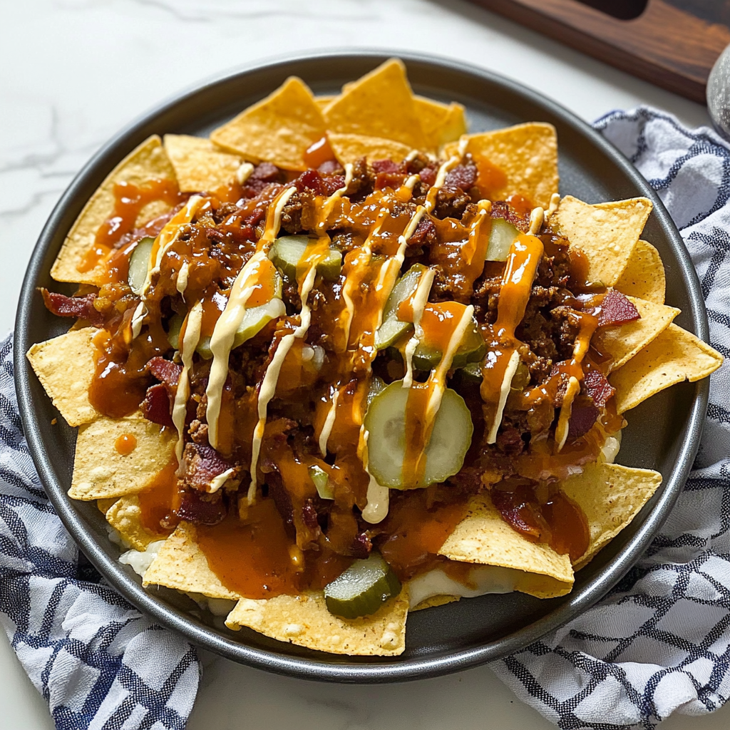 Recipe preparation for BBQ Bacon Cheeseburger Nachos