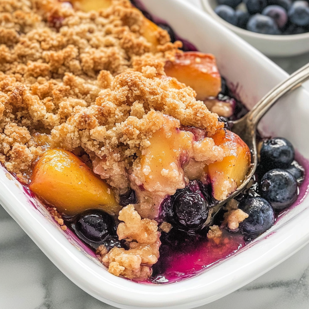 Recipe preparation for Blueberry Peach Crumble