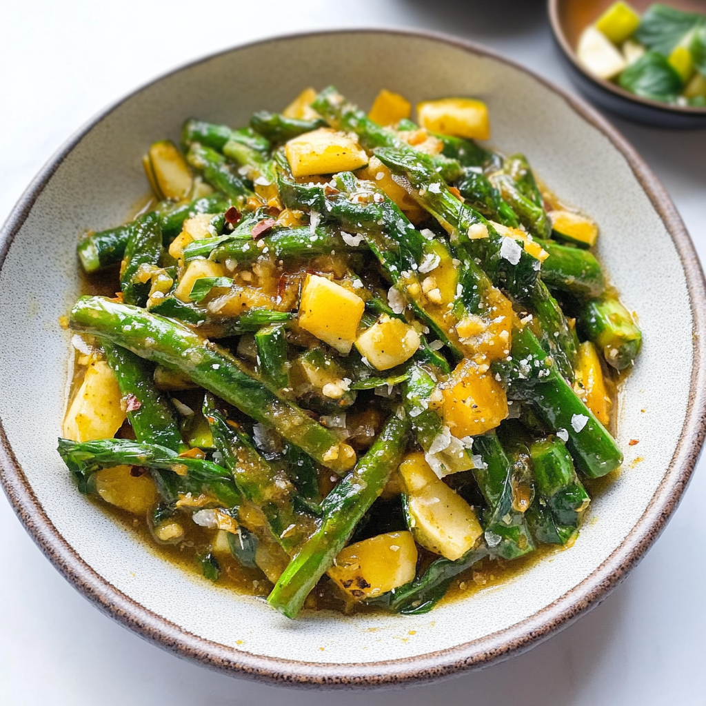 Recipe preparation for Flavorful Asparagus with Zucchini am