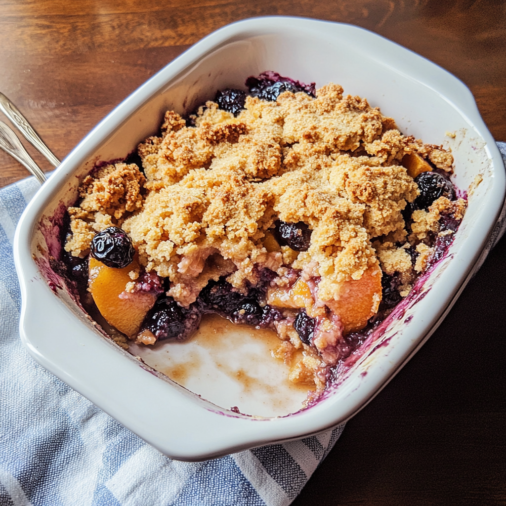 Recipe preparation for Blueberry Peach Crumble