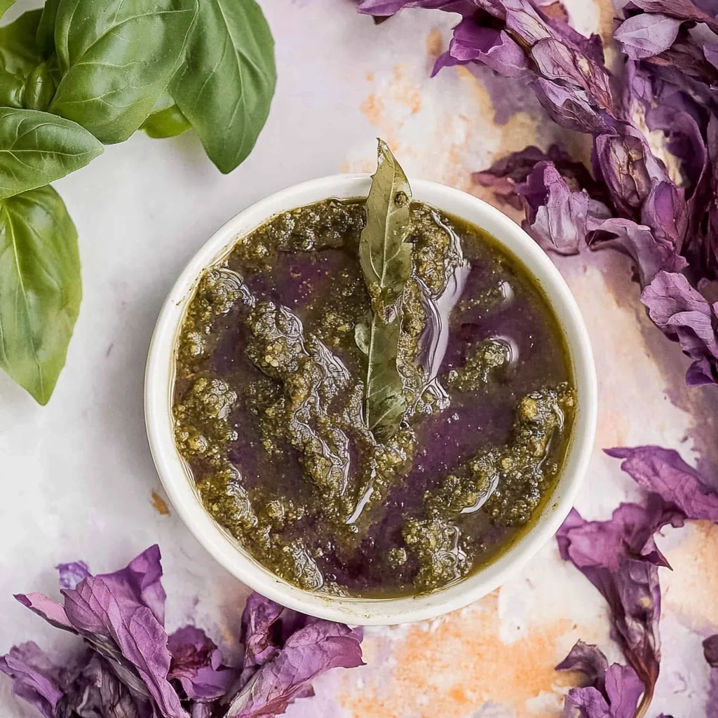 Recipe preparation for Purple Basil Pesto