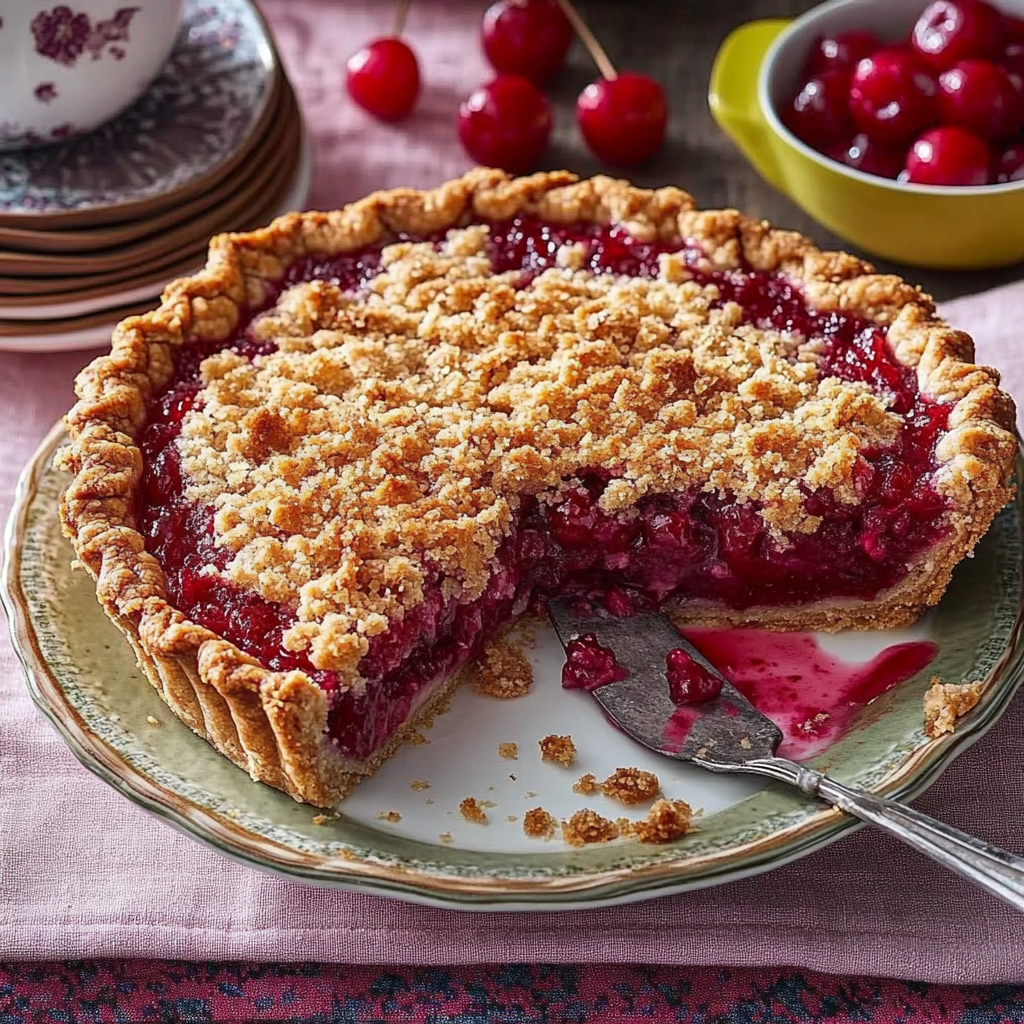 Recipe preparation for Homemade Cherry Crumble pie
