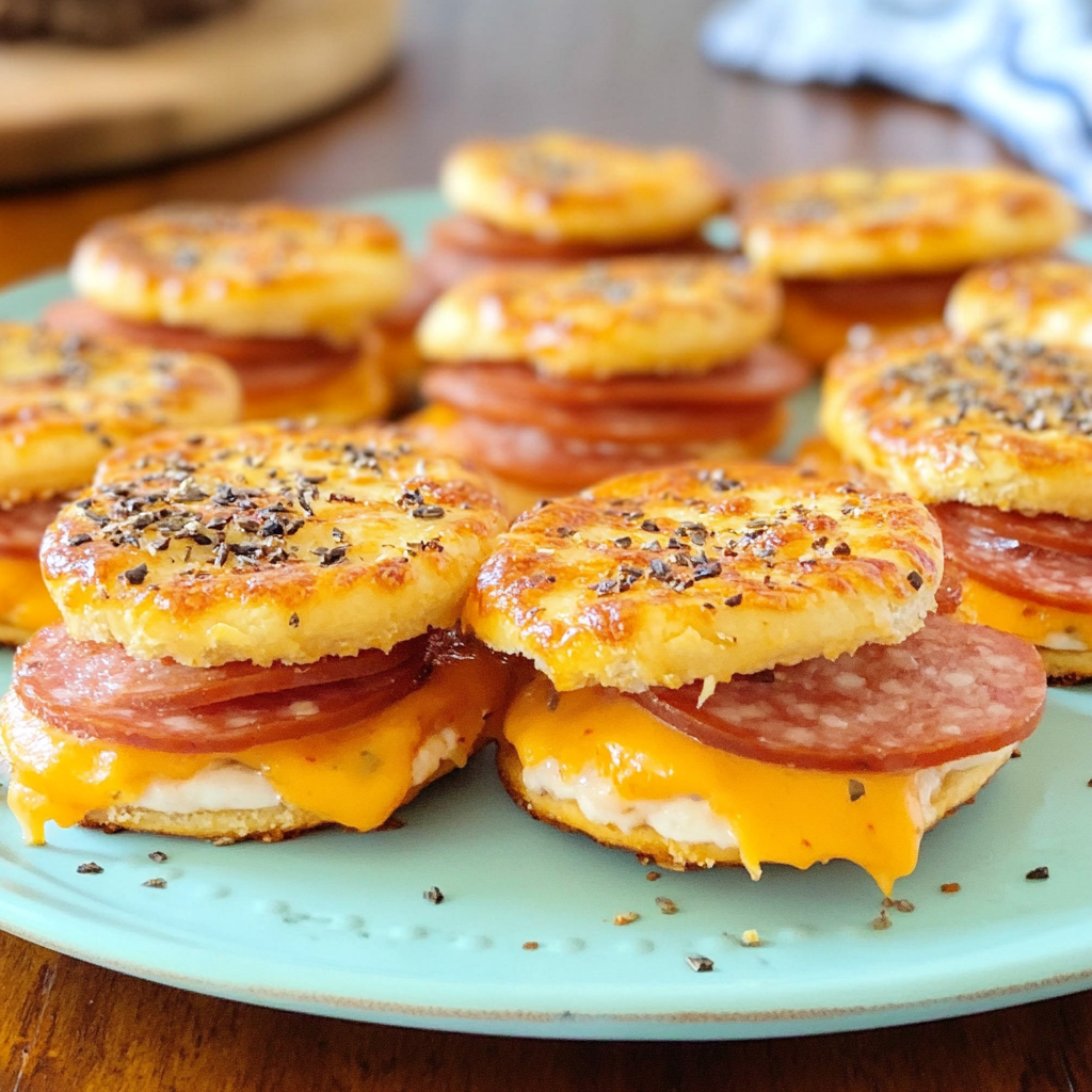 Recipe preparation for RITZ pepperoni pizza sandwiches with mozzarella cheese