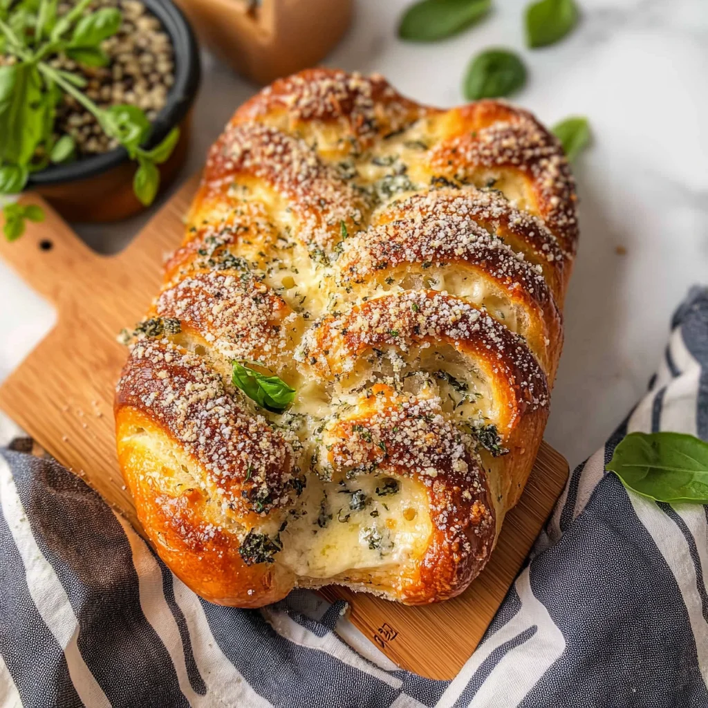 Recipe preparation for Swirled Garlic Herb And Cheese Bread