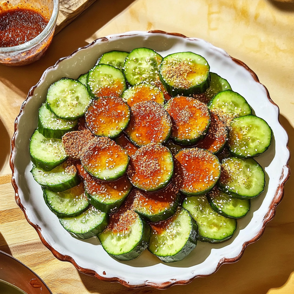 Recipe preparation for Spicy Marinated Mexican-style Cucumbers