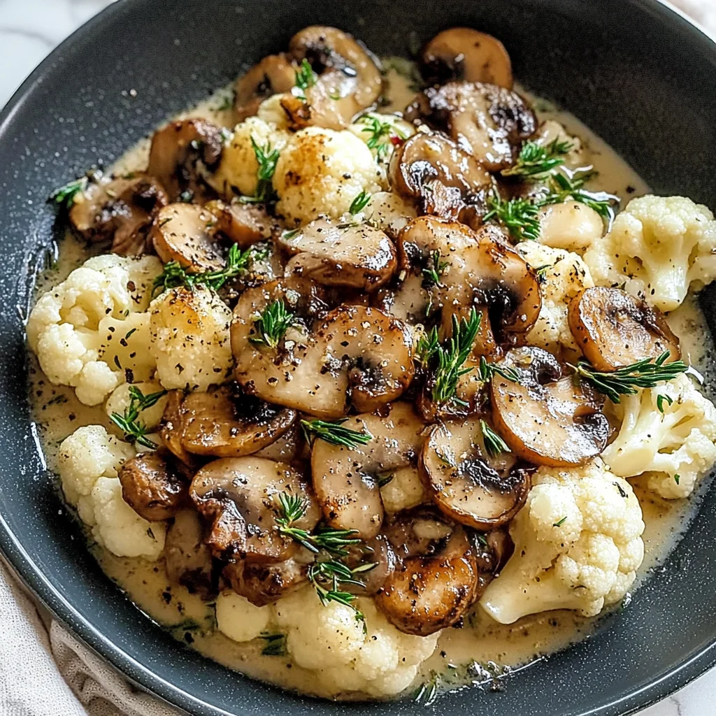 Recipe preparation for Garlic Mushrooms Cauliflower Skillet