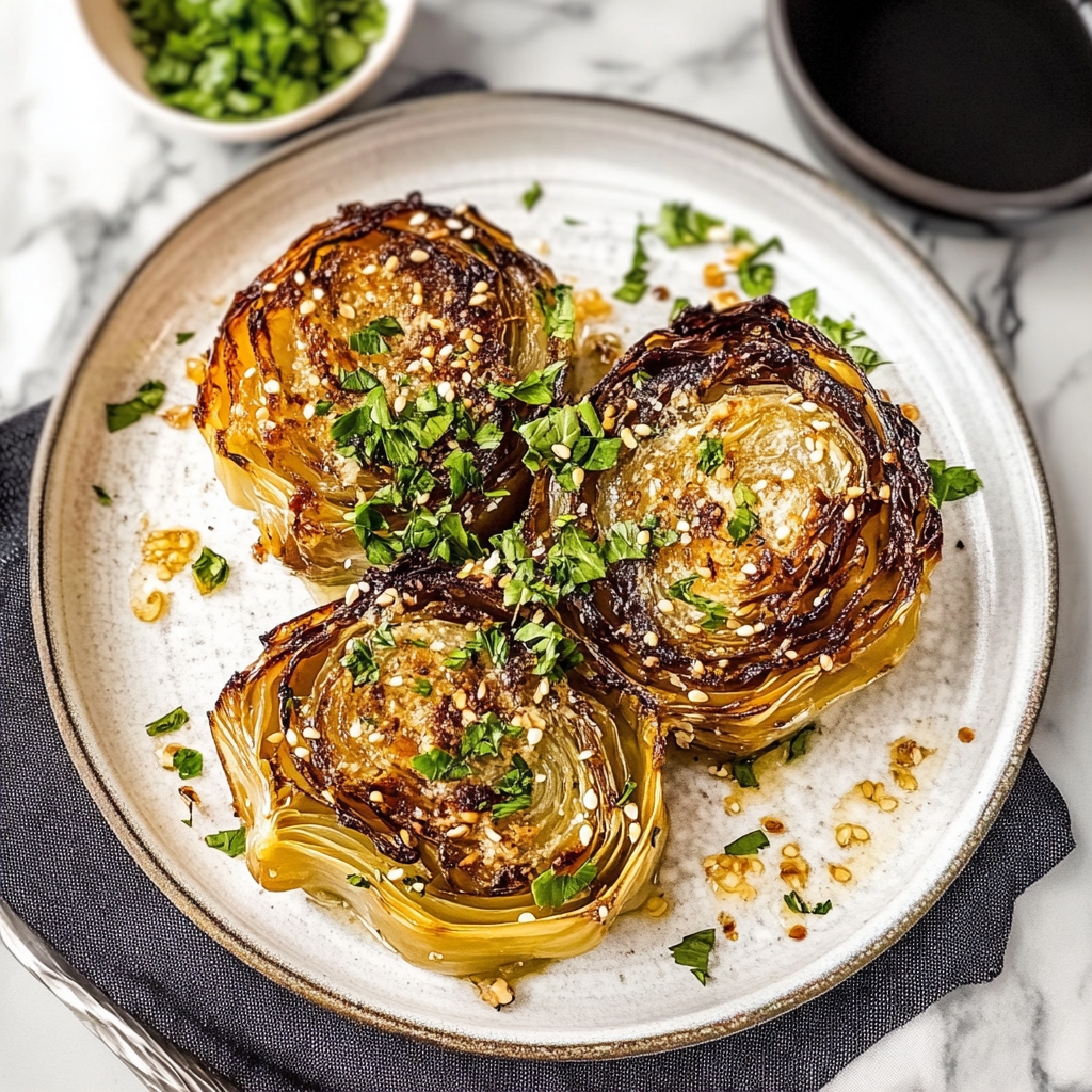 Recipe preparation for Garlic Butter Roasted Cabbage Steaks