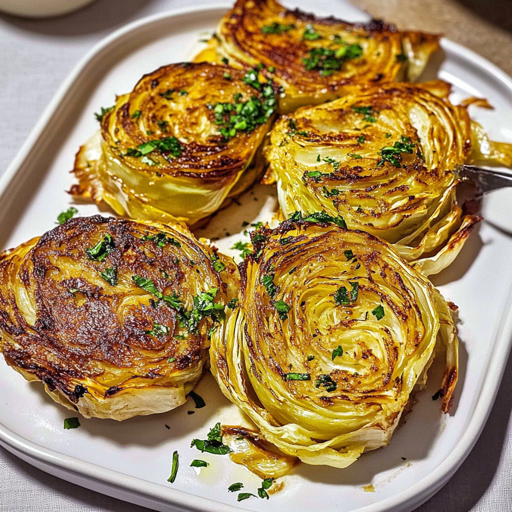 Recipe preparation for Garlic Butter Roasted Cabbage Steaks