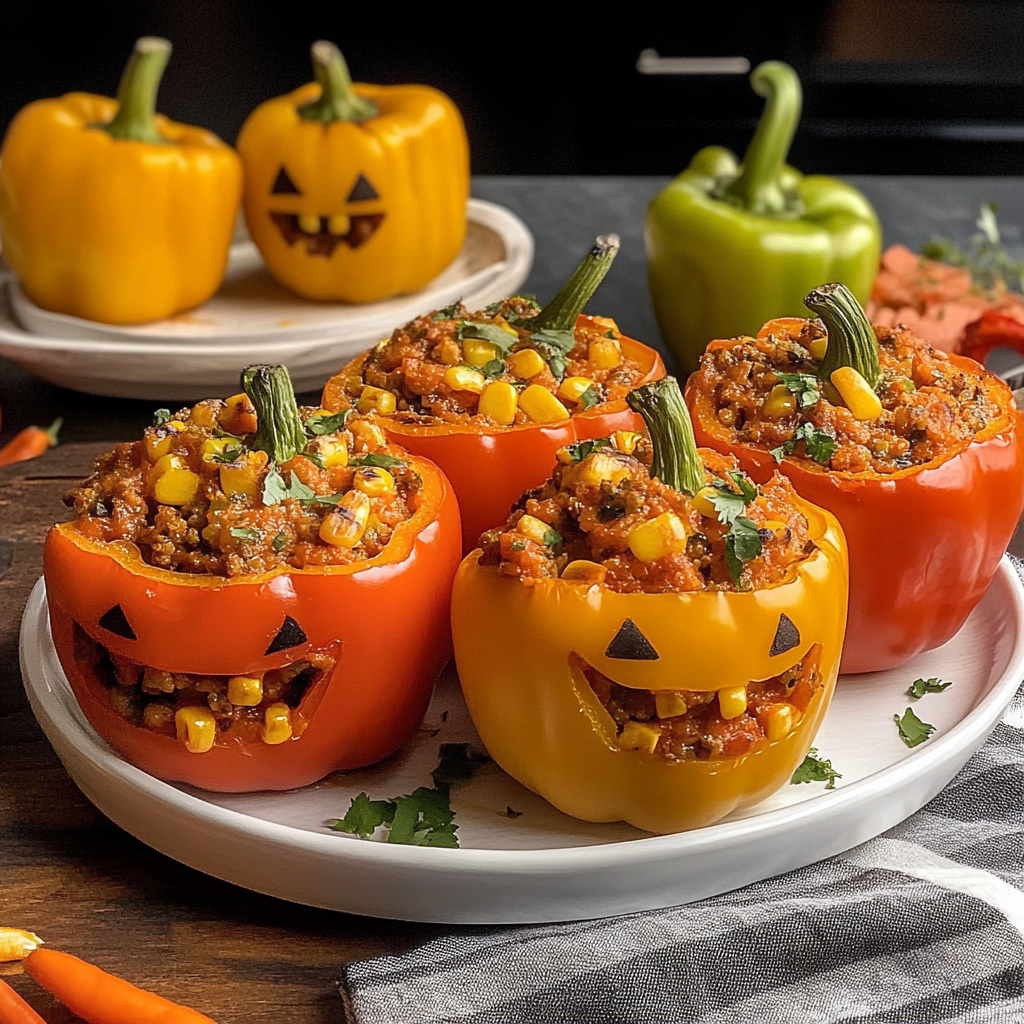 Recipe preparation for Halloween Stuffed Peppers