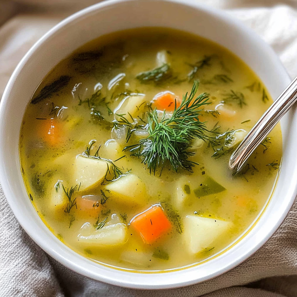 Recipe preparation for Homemade Dill Pickle Soup