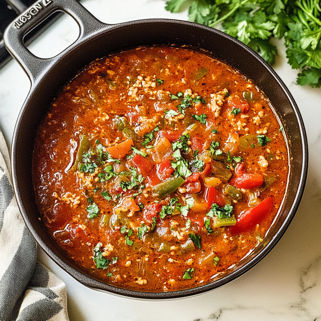 Recipe preparation for High Protein Stuffed Pepper Soup