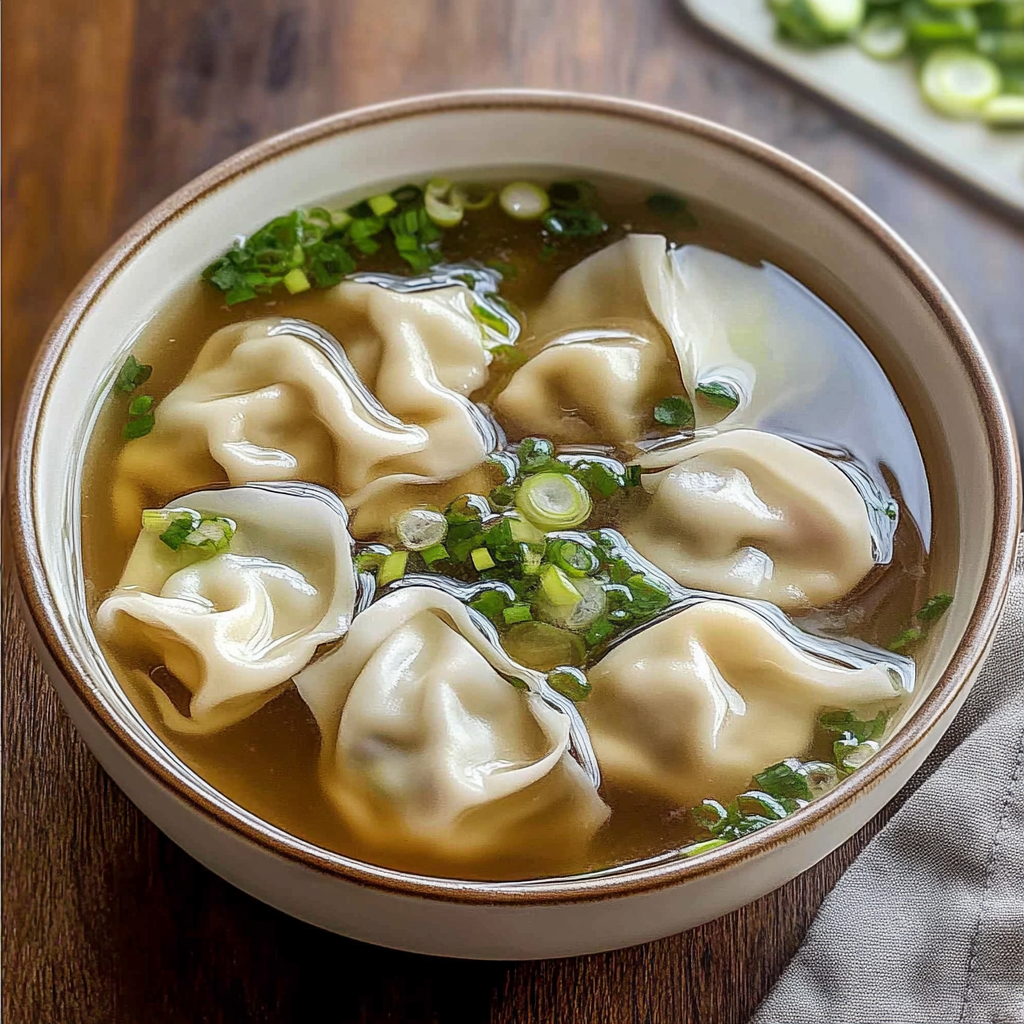 Recipe preparation for Easy Wonton Soup with Frozen Wontons