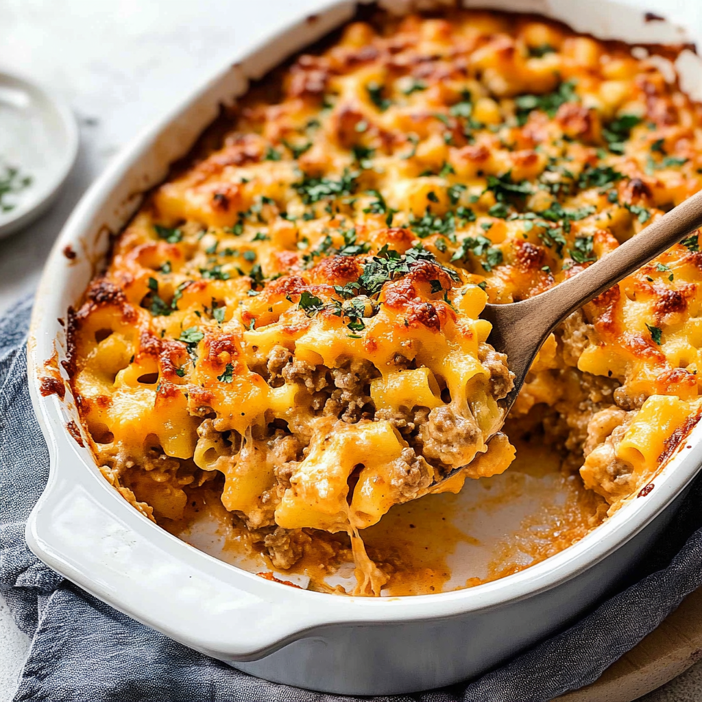 Recipe preparation for Cheesy Hamburger Casserole