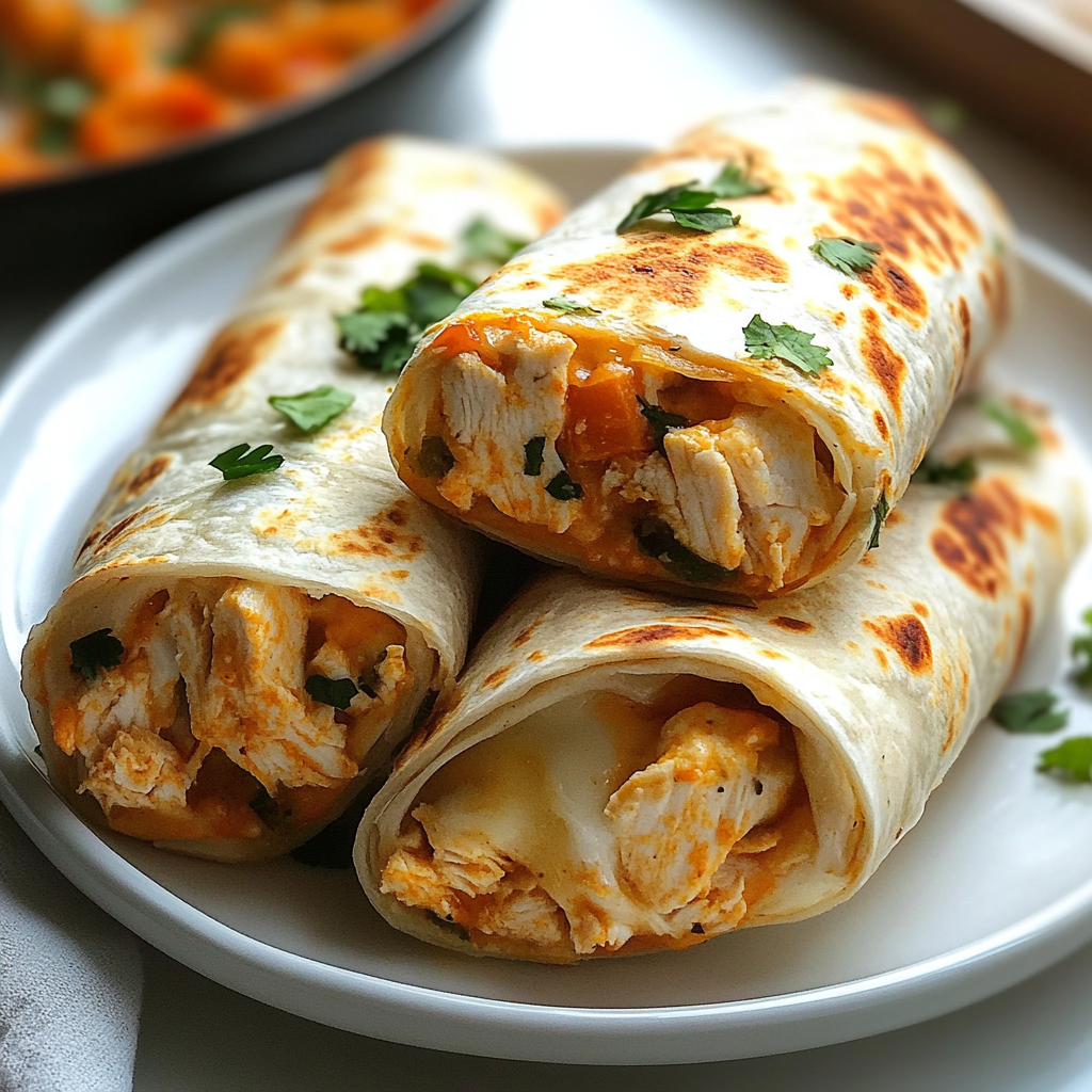 Recipe preparation for Cheesy Garlic Chicken Wraps