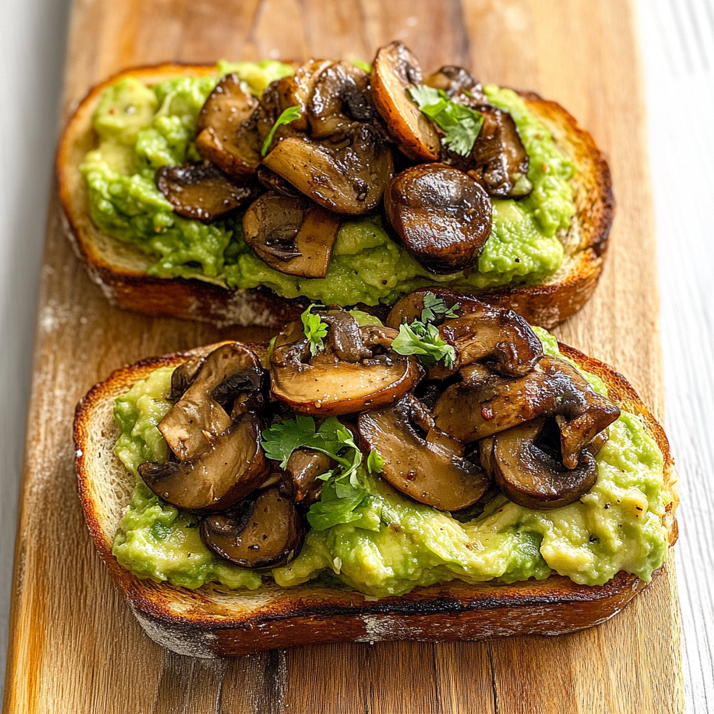 Recipe preparation for Avocado Garlic Mushroom Toast