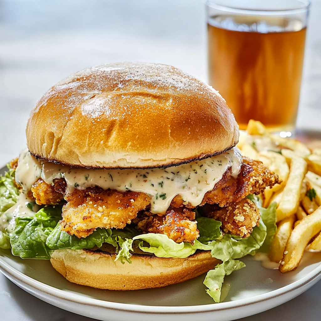 Recipe preparation for Crispy Chicken Caesar Sandwich