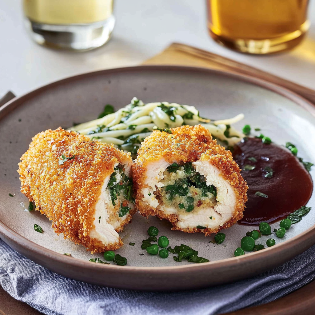 Recipe preparation for Crispy Chicken Kiev Delight