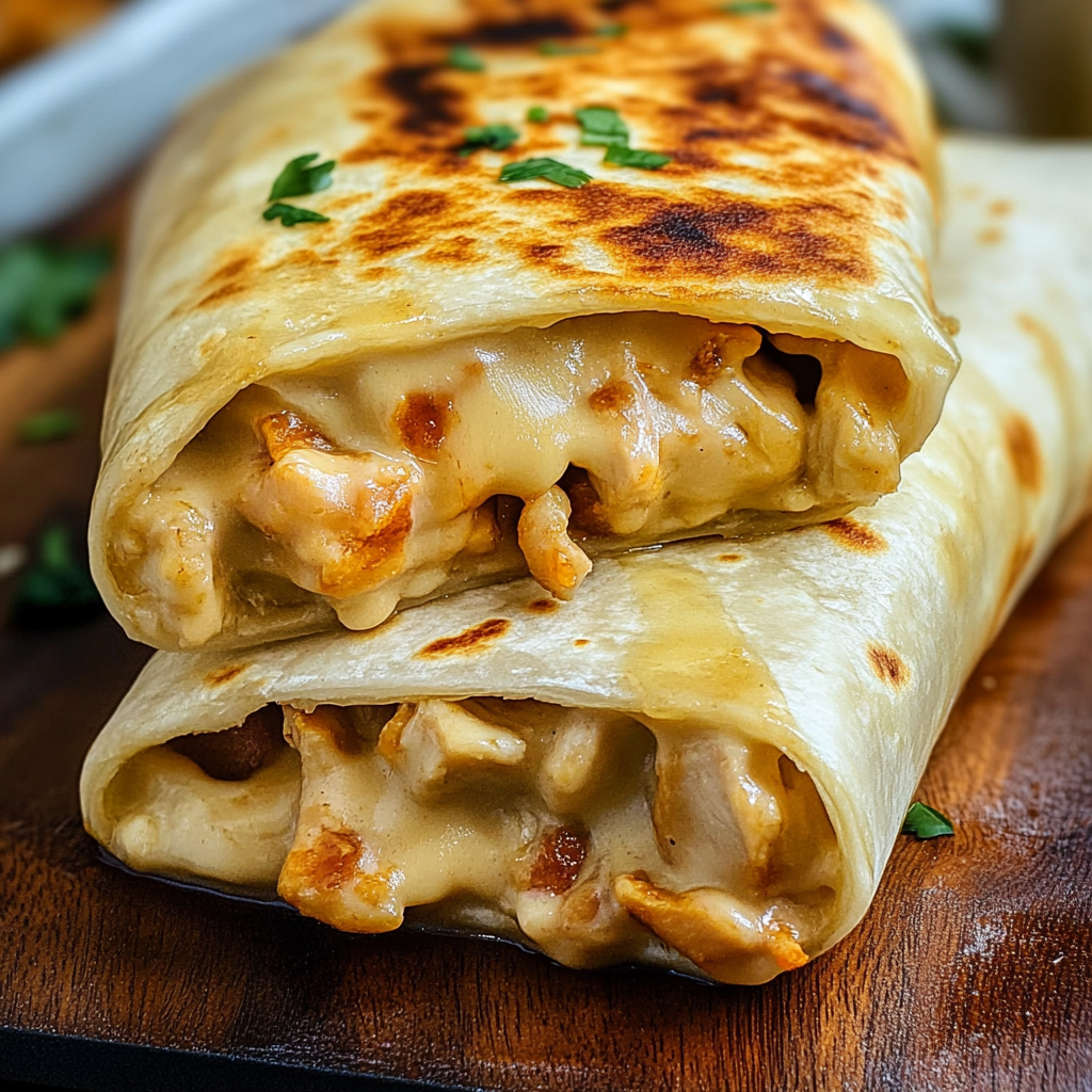 Recipe preparation for Cheesy Garlic Chicken Wraps