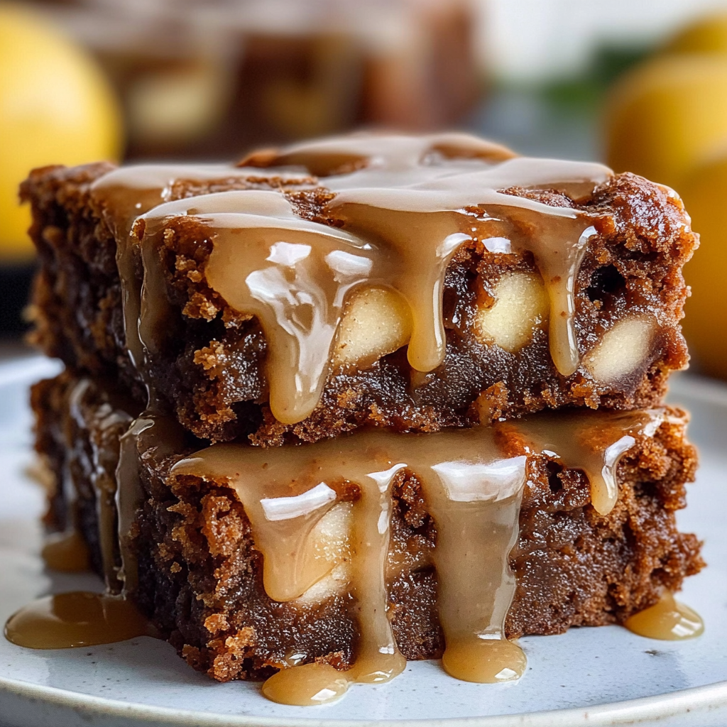 Recipe preparation for Apple Brownies Maple Glaze