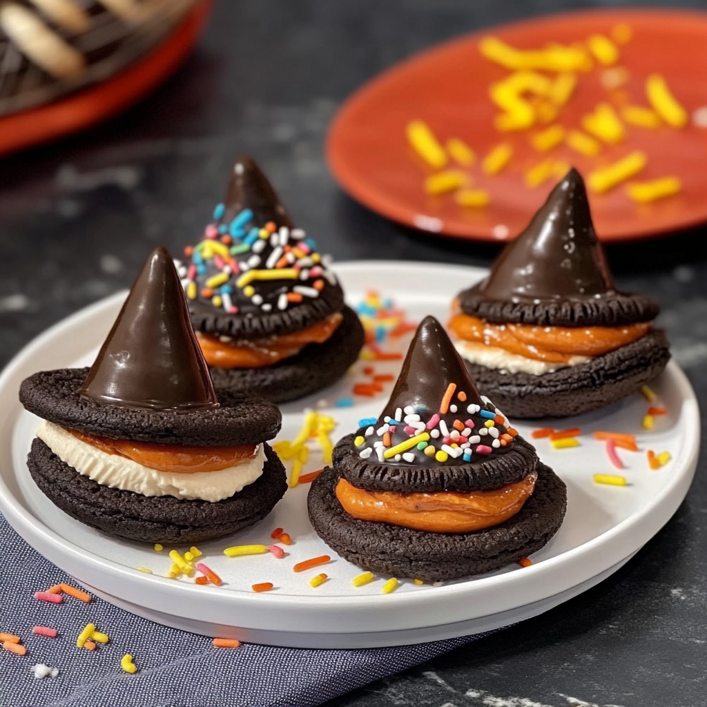 Recipe preparation for Tasty Oreo Witch Hat Cookies