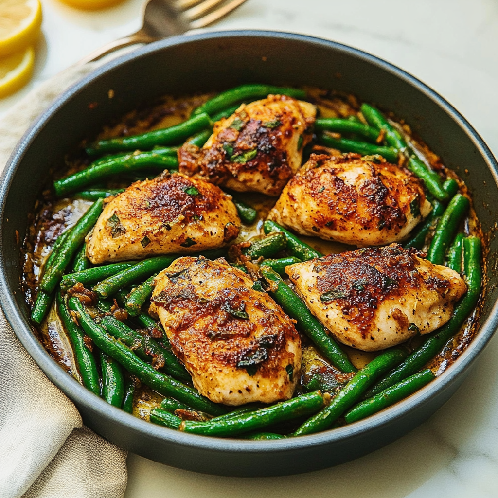 Recipe preparation for Smoky Paprika Chicken Alfredo with Lemon Feta Whip & Charred Green Beans