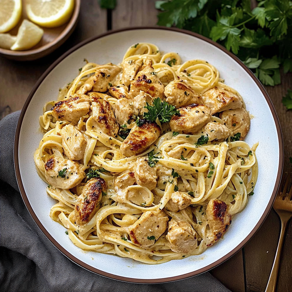Recipe preparation for Creamy Cowboy Butter Chicken Linguine Recipe