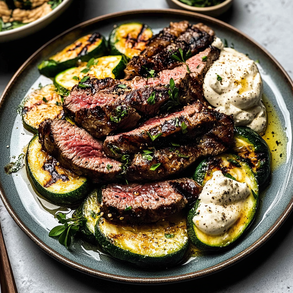 Recipe preparation for Creamy Grilled Steak Bowl Recipe with Zucchini