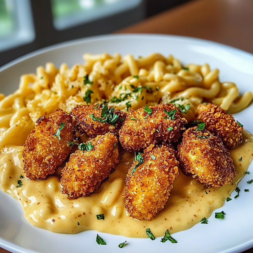 Recipe preparation for Crispy Parmesan Chicken Bites with Smoked Cajun Alfredo Gemelli Recipe