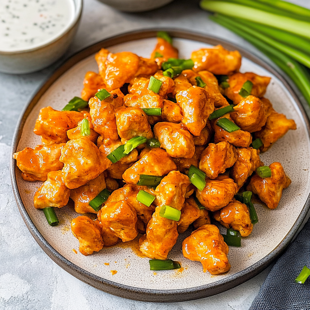 Recipe preparation for Garlic Buffalo Chicken Bites Recipe