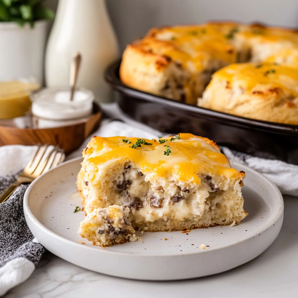 Recipe preparation for Biscuits and Gravy Casserole