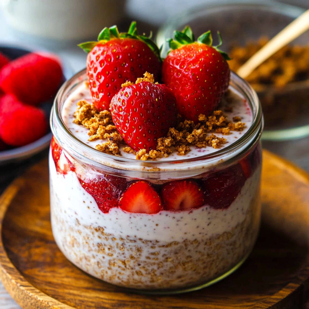 Recipe preparation for Strawberry Cheesecake Overnight Oats