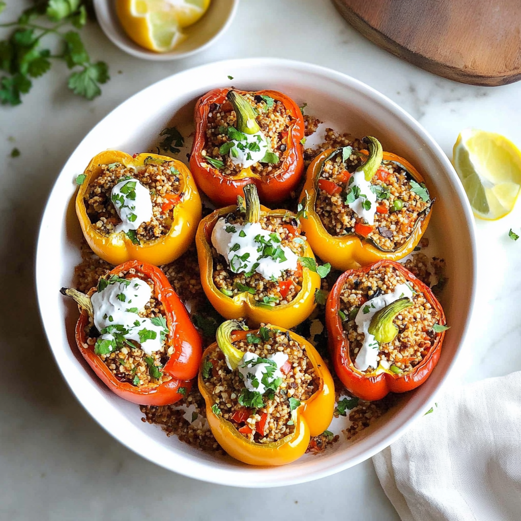 Recipe preparation for Stuffed Peppers (Quinoa/Mushroom/Turkey)