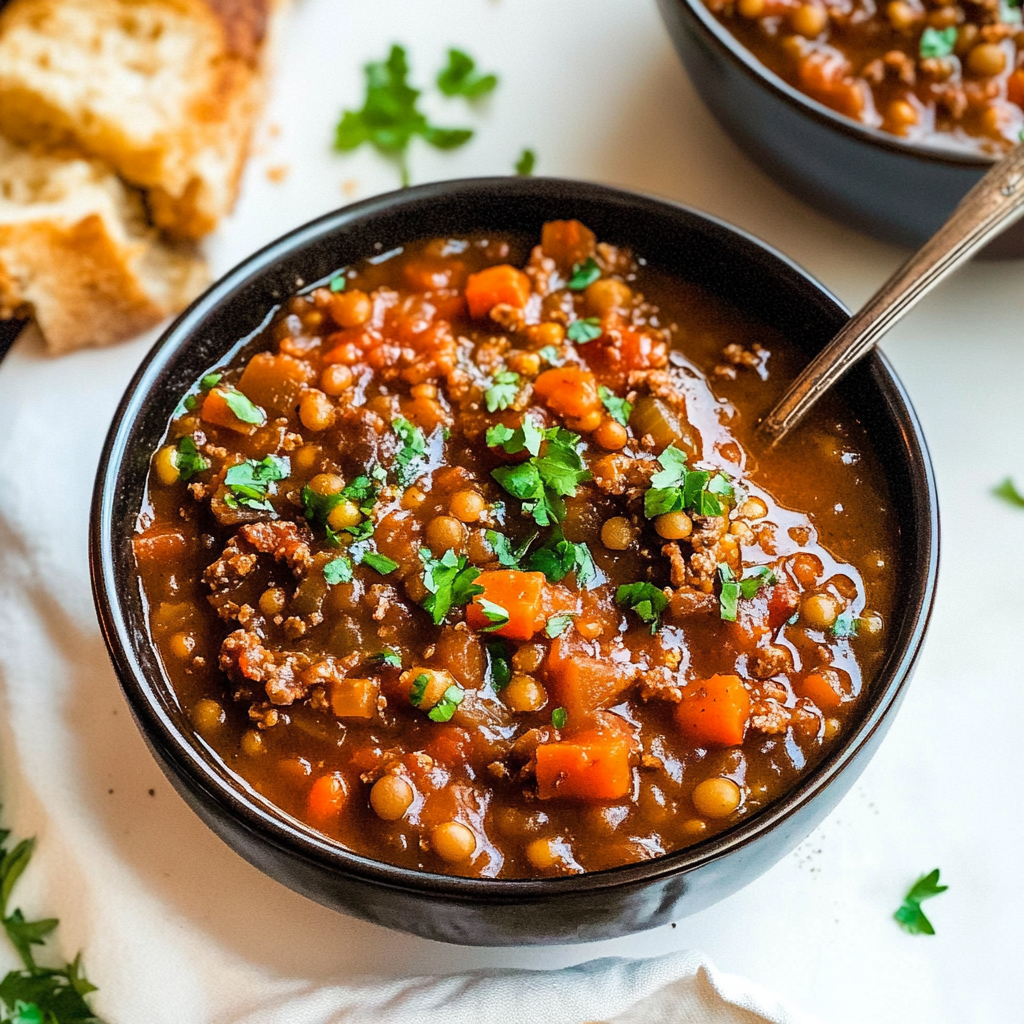 Recipe preparation for Slow Cooker Beef Lentil Soup