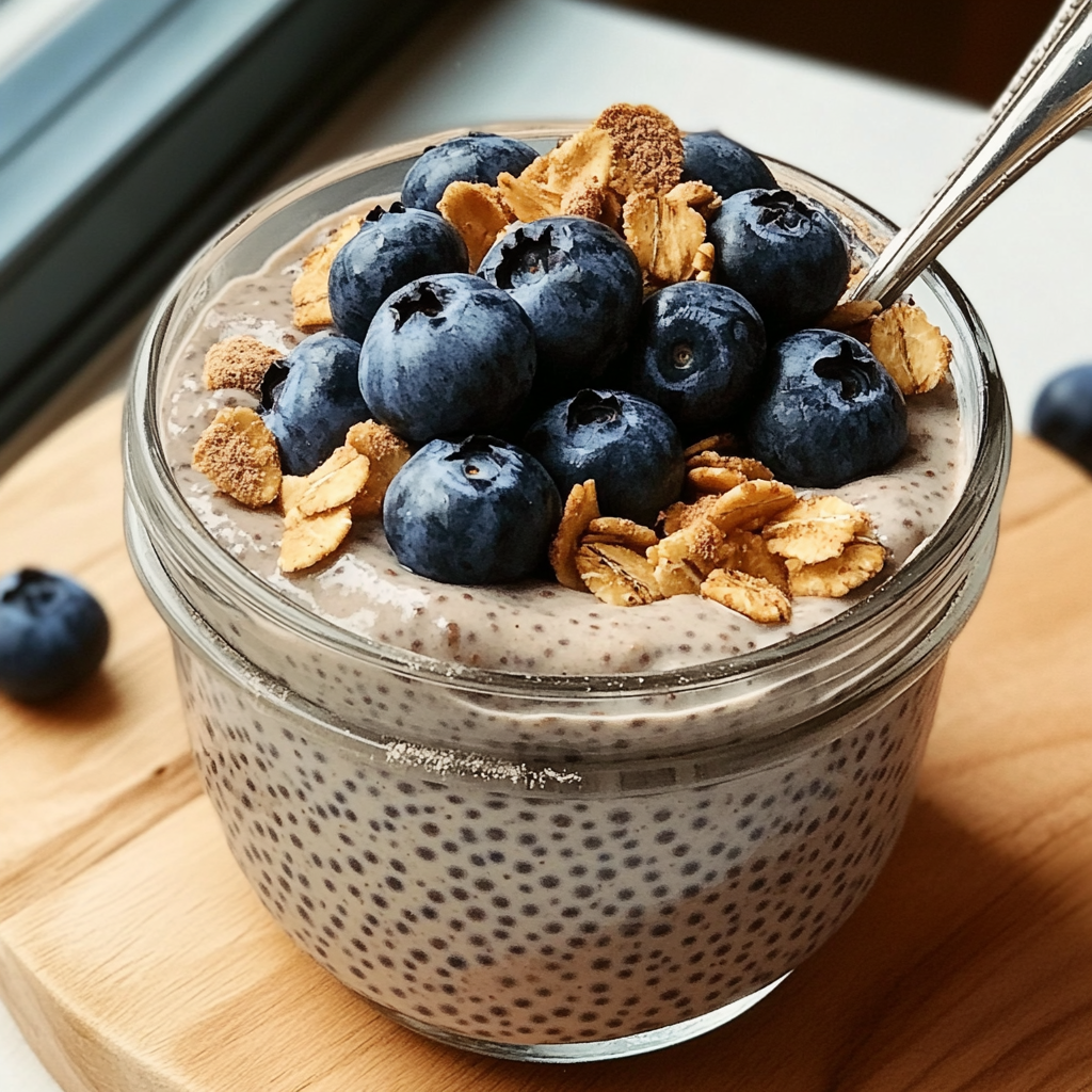 Recipe preparation for Blueberry & Peanut Butter Chia Pudding