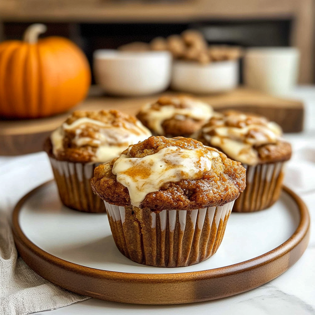 Recipe preparation for Pumpkin Cream Cheese Swirl Muffins
