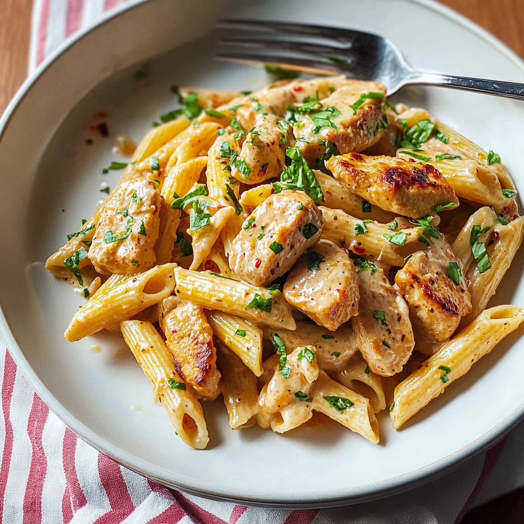 Recipe preparation for One Pan Garlic Parmesan Chicken Pasta