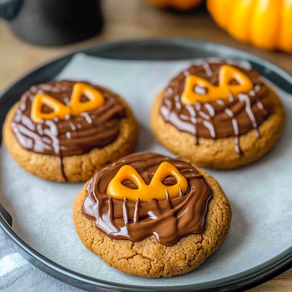Recipe preparation for Milk Chocolate Stuffed Jack-O'-Lantern Cookies