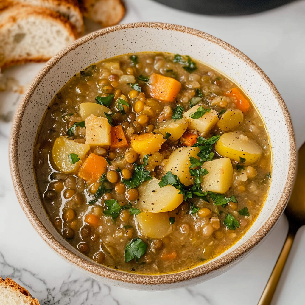 Recipe preparation for Hearty Lentil and Potato Soup