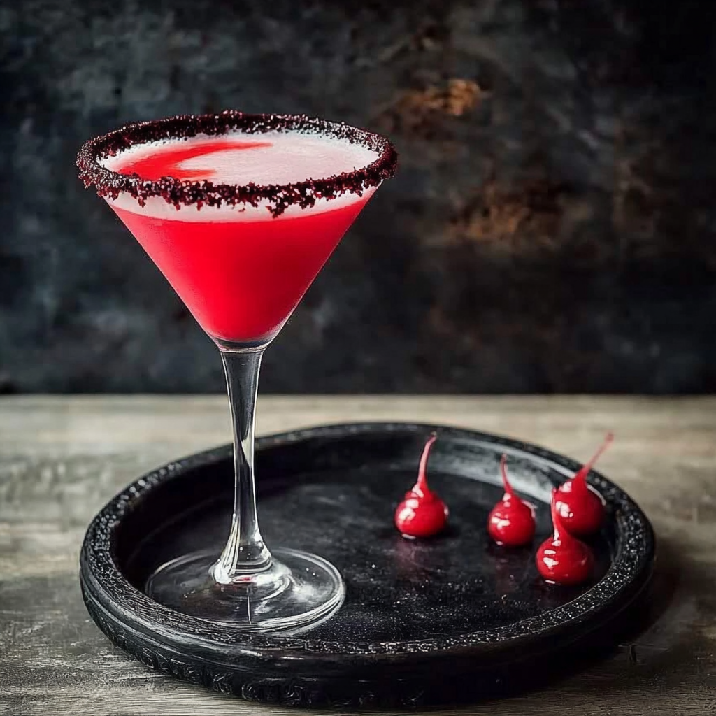 Recipe preparation for Vampire’s Kiss Champagne Cocktail