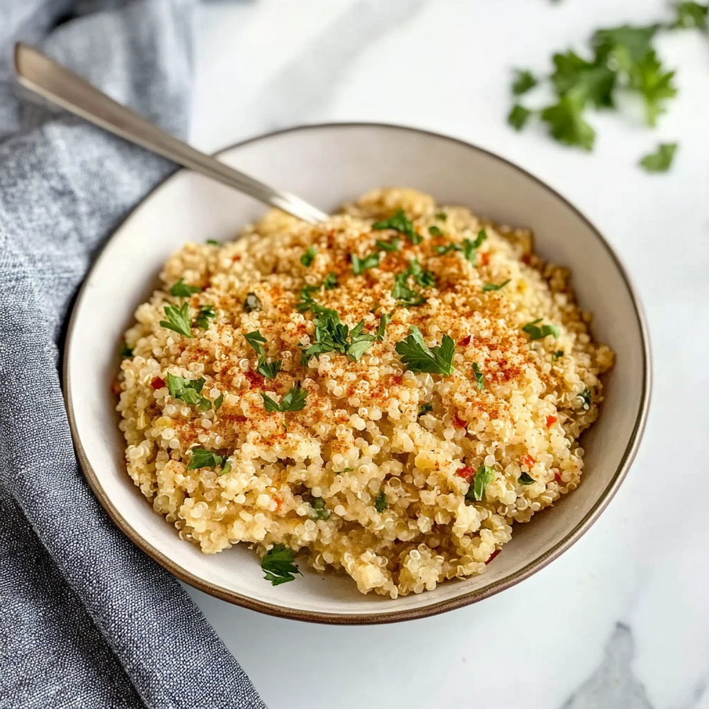 Recipe preparation for Garlic Butter Quinoa