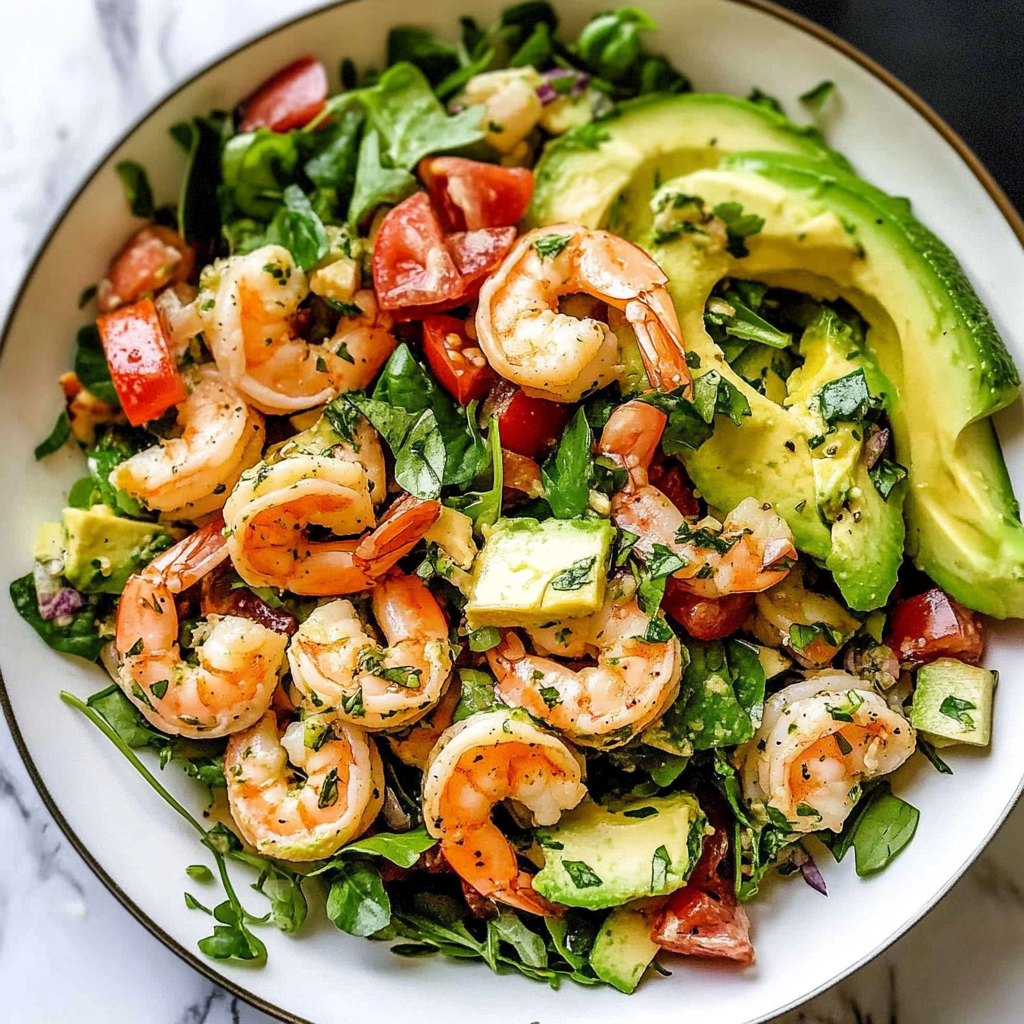 Recipe preparation for Healthy Avocado Salsa Shrimp Salad