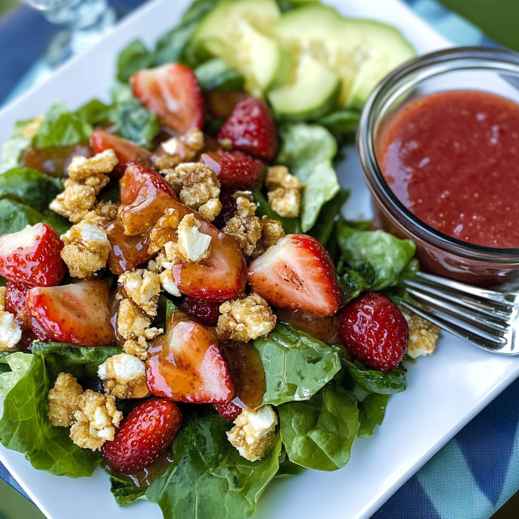 Recipe preparation for Strawberry Crunch Salad with Champagne Vinaigrette