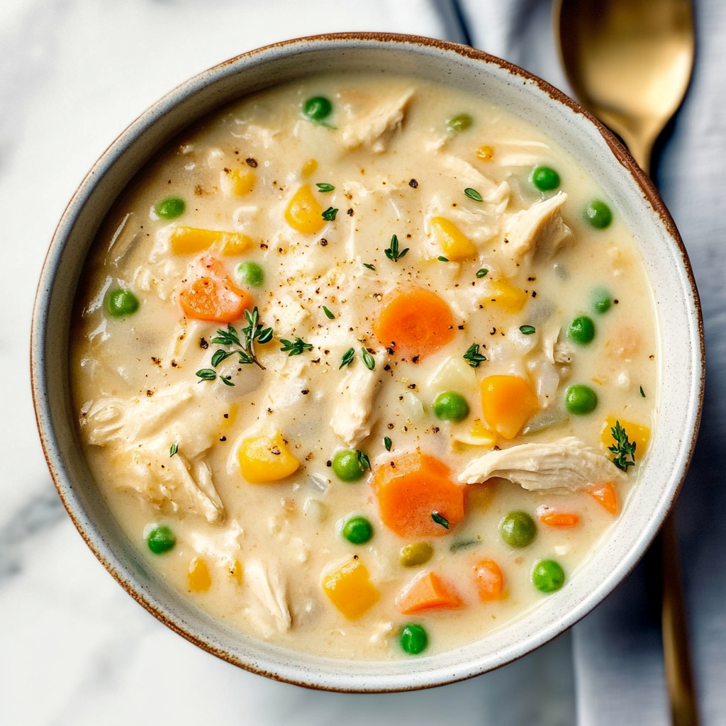 Recipe preparation for Healthy Chicken Pot Pie Soup